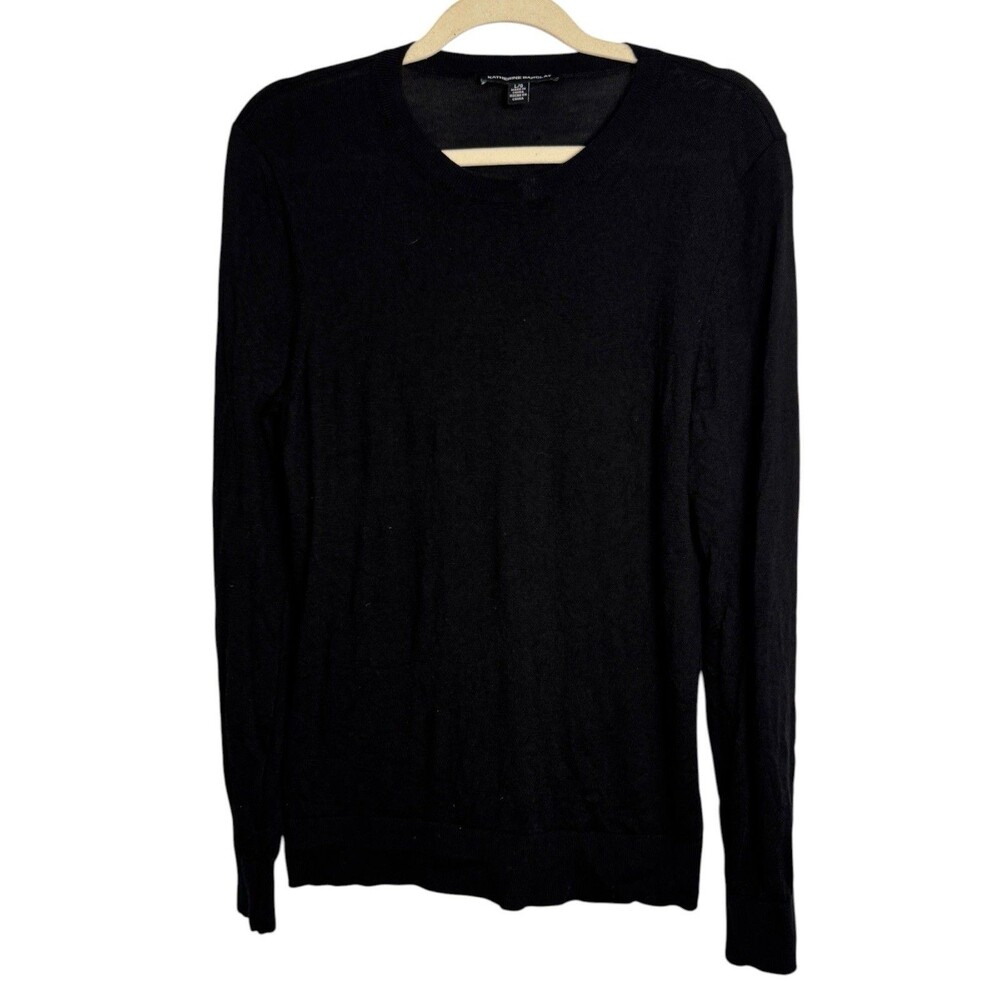 Katherine Barclay Women's Size L Black Crew Neck Merino Wool Sweater Lightweight
